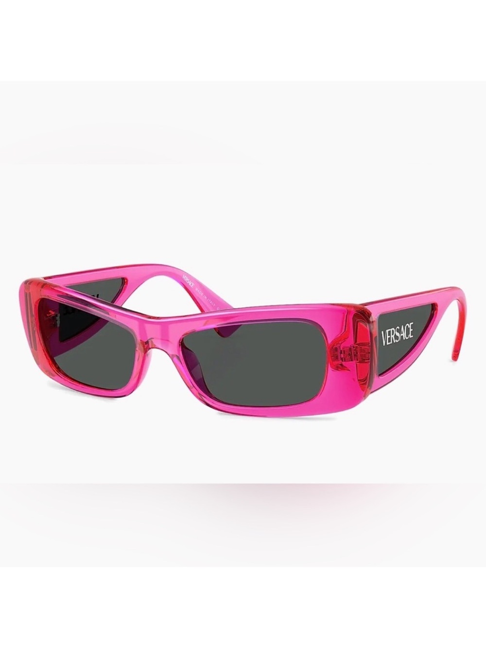 NWT Versace Lens Logo Pillow Sunglasses. Fucsia grey color. Made in Italy w/Case